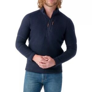 Smartwool Hudson Trail Fleece Half Zip Mens S Navy Blue Recycled Wool SW016216